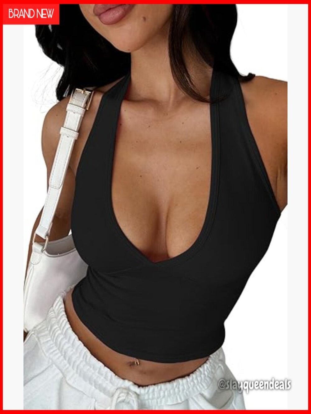 Slim Fit Halter Crop Top Backless V-Neck Summer Tank Top